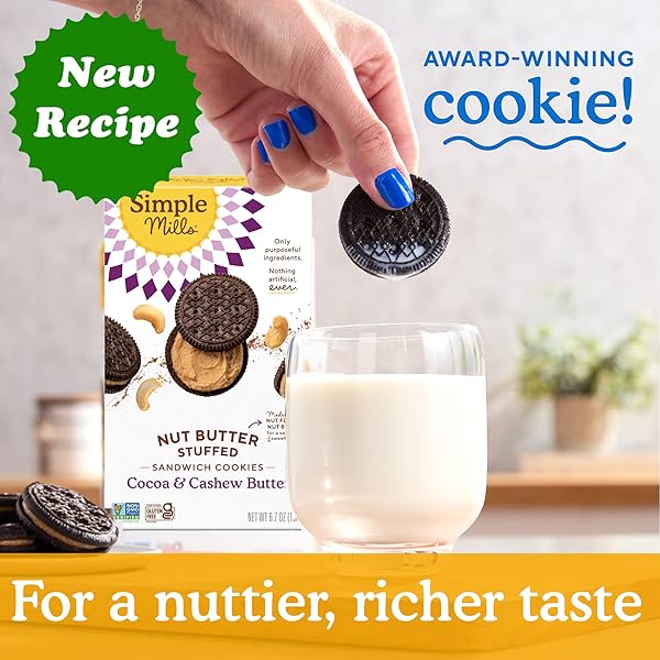 SIMPLE MILLS, COCOA CASHEW CRÈME SANDWICH COOKIES – GLUTEN FREE, VEGAN (PACK OF 1)