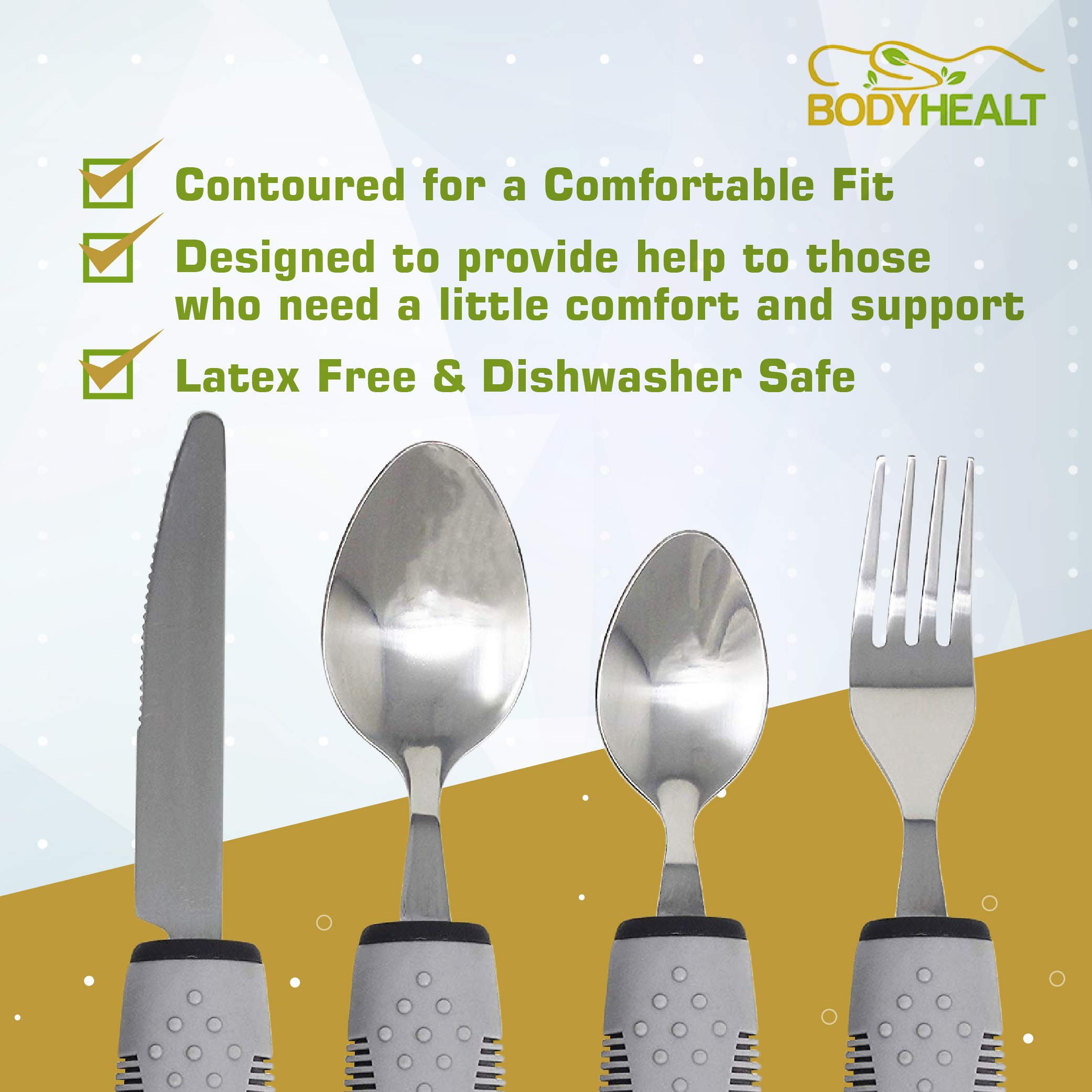 BodyHealt Weighted Utensils for Hand Tremors - Adaptive Utensils for Elderly, Arthritis, Parkinsons Aids for Living. Weighted Silverware for Hand Tremors Stroke Recovery Gifts for Parkinsons Patients