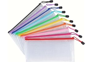 5PCS Mesh Zipper Pouches 5-Pack Waterproof Plastic A6 Size Clear Mesh Document Zip Bags for Classroom School Office Organizat