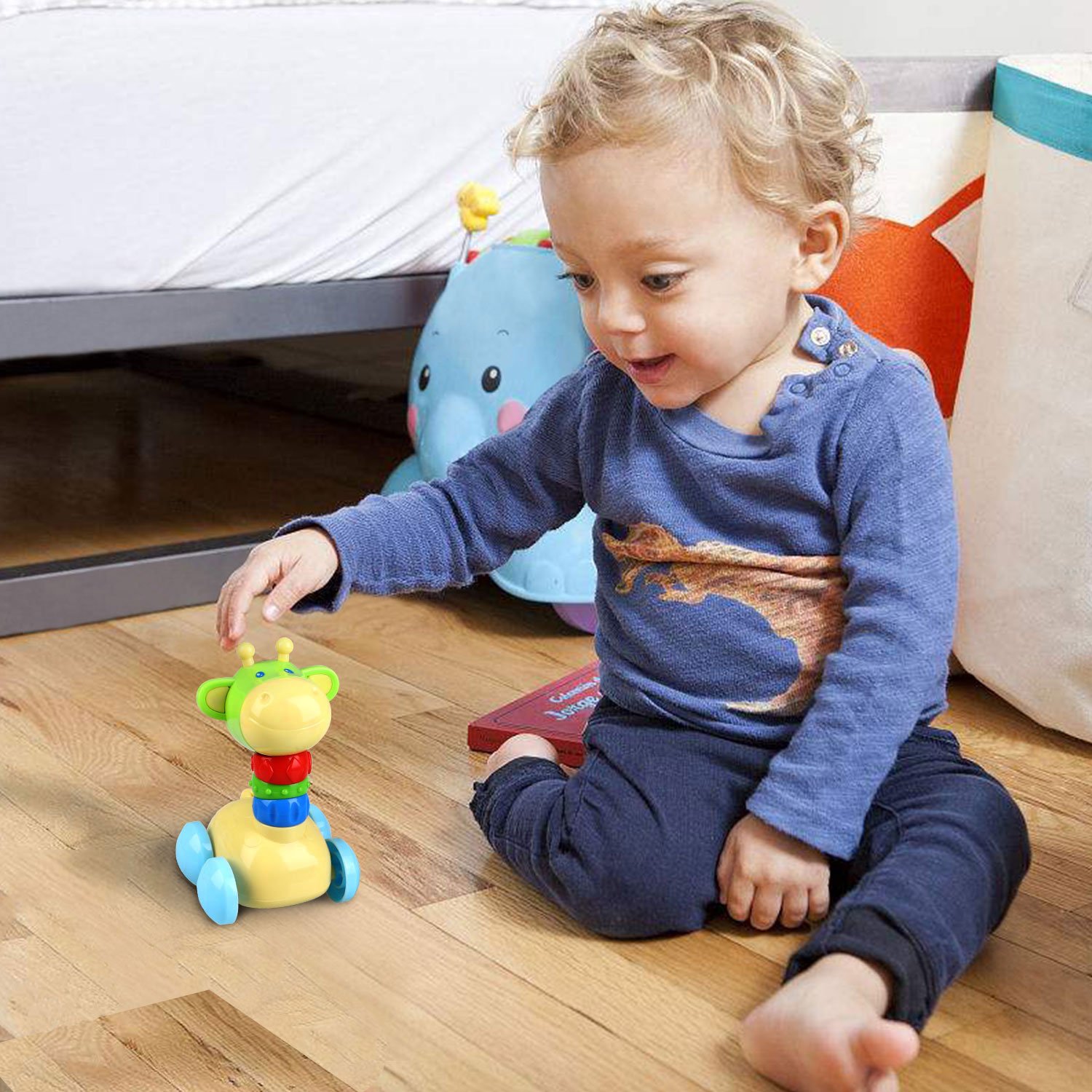 Baby Rattle Toys Play Set by Peradix - Push and Go Giraffe Car with Wheels to Grab and Spin Hand Bell Shaker Nursery Toys for Crawling Newborn Baby, Infant Toddler Gift