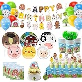 Farm Animals Birthday Decorations,161pcs Party Decorations Include Tablecloth,Plate and Napkin,Cup,Fork,Banner,Balloon,Cake Topper,Hanging Swirls, Farm Animals Themed Party Decorations Serve 24