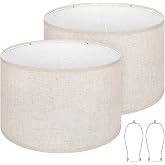 Beige Large Drum Lamp Shades Set of 2, 17" Top x17" Bottom x 12" High | Natural Linen Lampshades for Table Lamps, Replacement Lampshade for Floor Lamps, Spider, Harp Holders Included, Easy Assembly