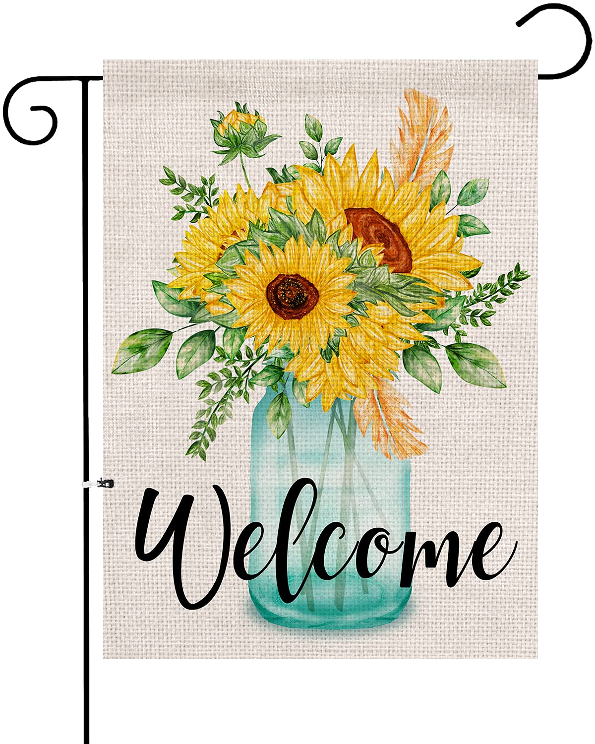 XIFAN Summer Sunflower Welcome Garden Flag Floral Heavyweight Burlap Double Sided Small 12.5 x 18 Inch Spring Yard Outdoor Decoration