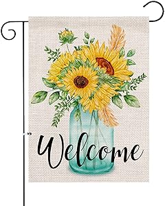 XIFAN Summer Sunflower Welcome Garden Flag Floral Heavyweight Burlap Double Sided Small 12.5 x 18 Inch Spring Yard Outdoor Decoration