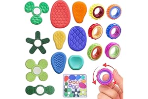 LIHBCAIYI Fidget Toys 16Pcs Sensory Worry Stone Kits Fidget Spinner Rings for Kids Adults Anxiety Stress Relief Autism ADHD C