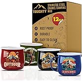 Toughty Enamel Camping Coffee Mug – Stainless Steel Portable Mug for Camping, Hiking, RV, Travel & Outdoor, Rust-Resistant & Lightweight, Durable Insulated Cup w/Handle – 12 oz, Multicolor, 4-Pack
