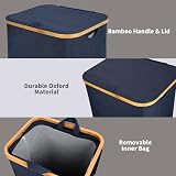 efluky XL 100L Laundry Basket with Lid Bamboo Handles & Inner Bag (Blue) view 5