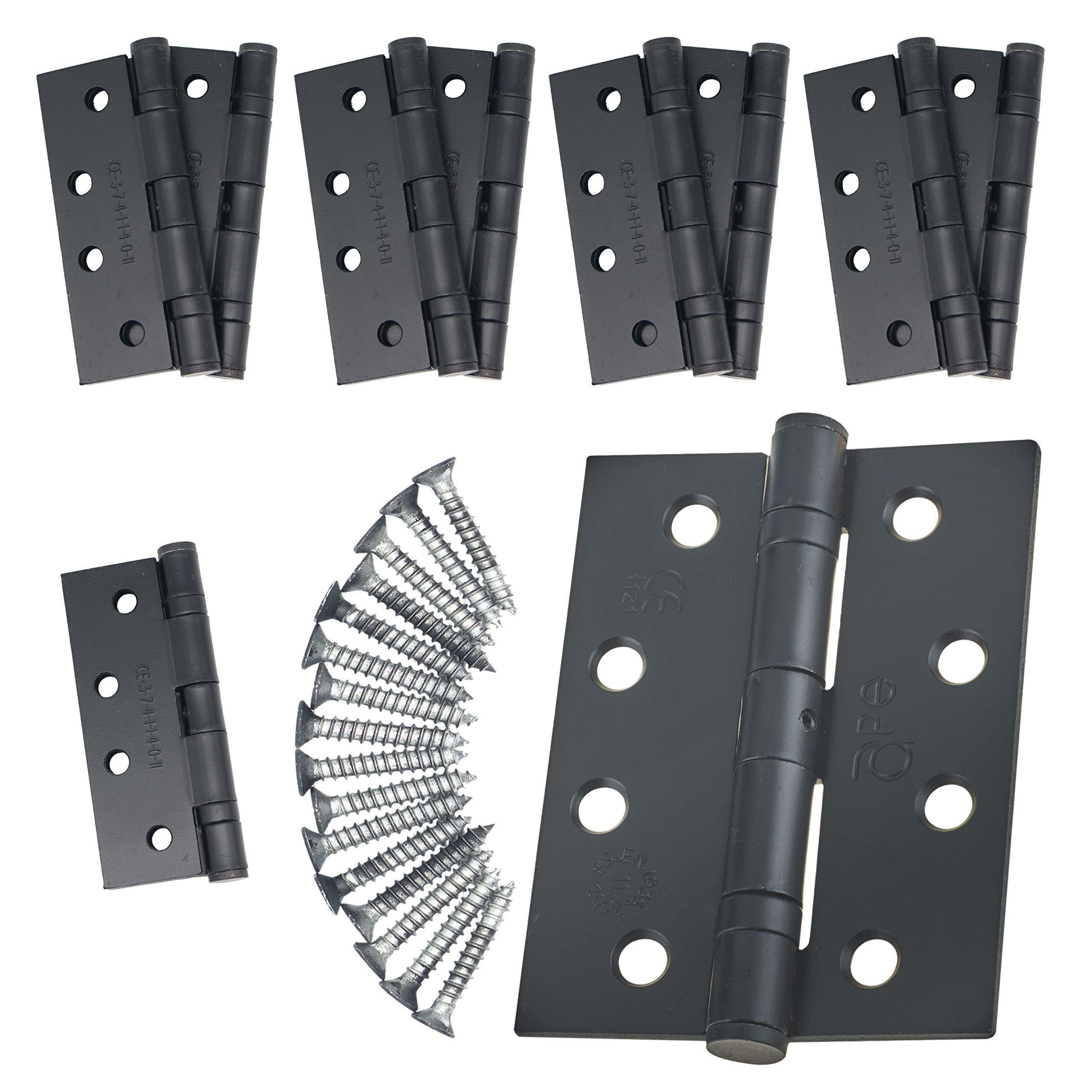 Door Hinges 4" 102mm Ball Bearing 5 Pair Pack [10 Hinges & Screws] Black Finish