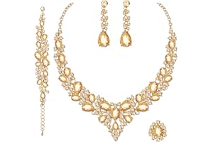 CSY 4 Pcs/Set Austrian Crystal Necklace Earrings Bracelet Ring Bridal Jewelry Sets for Brides Wedding Party Costume Accessories Gifts for Women