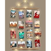 Picture Frames Collage Wall Decor, Picture Board for Photos Polariod Display with 30 Clips and Adjustable Strings, 15FT String Light, Artwork Hanging Multiple Pictures Hangers, 14.6"L X 27.6"W