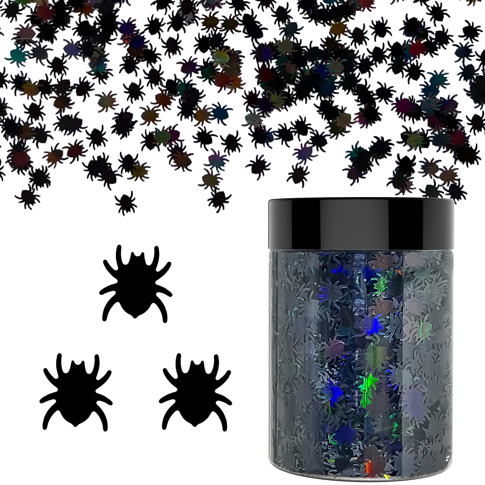 【50g/1.76oz Spider 8mm】Holographic Chunky Glitter, LightStone Sparkles Glitter, Bulk Glitter for Crafts Resin, Painting, Nail Art, Hair, Tumblers, Slime, Festival Decor, etc (Laser Black)