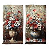 ZXDLPY Floral Hand Towel Set of 2 Red White Blue Bouquet Vintage Vase Art Absorbent Bath Towels Soft Breathable Bathroom Towel for Kitchen Hotel Spa Decor Gift 14x28 inch