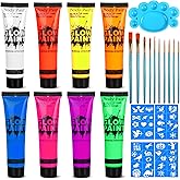 UV Blacklight Neon Face and Body Paint, 8 Tubes 0.84oz Glow in the Dark Body Paints, Neon Fluorescent Glow in Dark Party Supplies