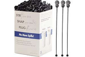 AVANT GRUB Cafe Grade, BPA Free 7 In. Coffee Stoppers 400 Pack. Recyclable Black Plug + Stirrer Paddle Perfect for Stirring a Hot Drink. Best Disposable Plastic Lid Stopper Swizzle. Bulk Stir Stick Supplies