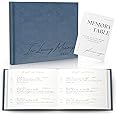 Funeral Guest Book for 2025 Celebration Of Life Memorial Service - Leather Memory Book for Funeral Guests to Sign In with Condolence Memory Table Sign & Back Pocket - Blue Guestbook