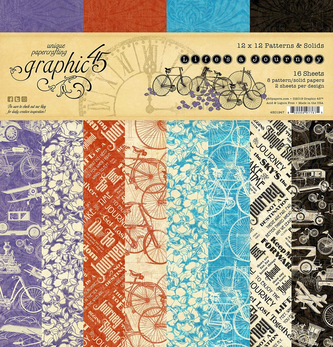 GRAPHIC 45 PAD PRNT/Solid, Life's A Journey, 8 Designs/2 Each, Large