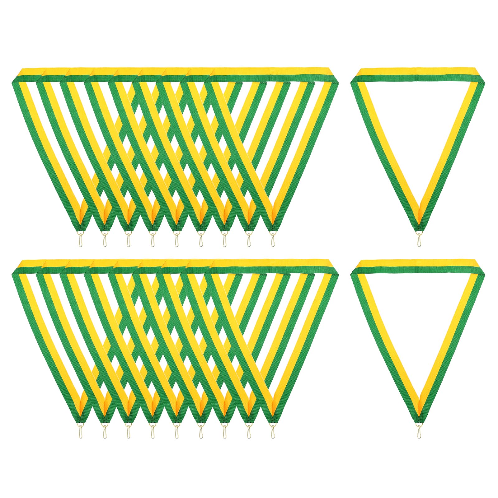 PATIKIL Award Neck Ribbons with Snap Clips, 30 Pcs Polyester Striped Medal Lanyards Ribbon for Competitions Sports Meetings Sports Party, Green Golden