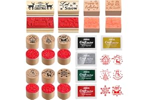 Woanger 15 Pieces Christmas Wooden Rubber Stamps and Craft Ink Pads Wooden Rubber Stamp for Scrapbooking and DIY Craft Card Wood Fabric Christmas Holiday