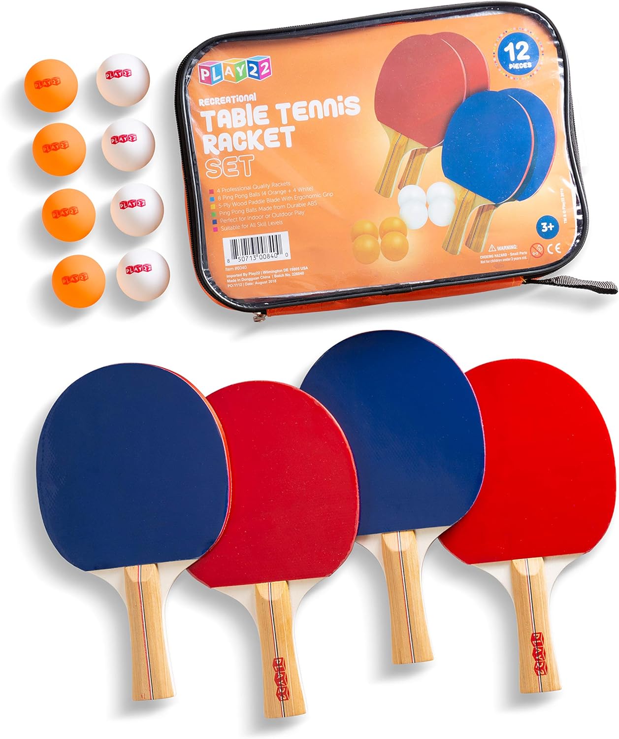 Play22 Ping Pong Paddle Set - 4 Table Tennis Paddles and 8 Ping Pong Balls and Portable Gift Case - Best Gift for Boys and Girls, Adults - Great for Indoor Or Outdoor Play – Speed, Control and Spin : Sports & Outdoors