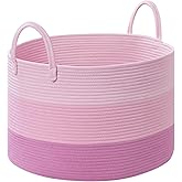 Degeyoyo Blanket Basket Living Room, 67L Large Round Storage Basket, Cotton Rope Laundry Baskets & Toy Storage Organizer for Nursery, Bedroom, 20"×13", Pink