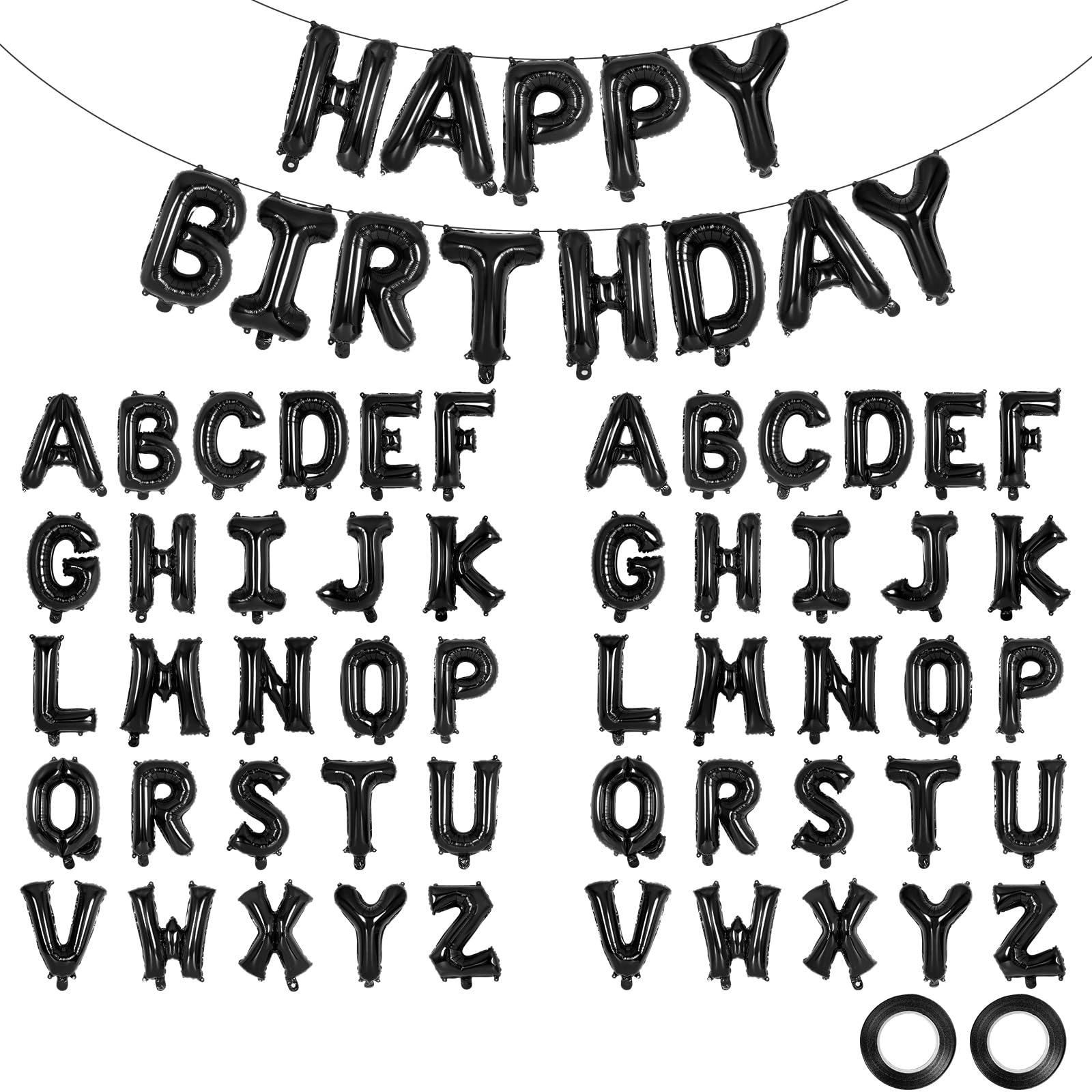 Photo 1 of 65 Pcs Black Happy Birthday Balloons and 2 Sets A-Z Letters Foil Balloons, 16 Inch Personalized Name Happy Birthday Banners for Wedding Baby Shower Anniversary Party Decorations (Black)