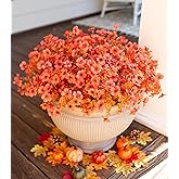 HyeFlora Artificial Fall Flowers Faux Mums for Outdoor Indoor Garden Home Decoration, Faux Flower Daisy with Eucalyptus Leaves Fake Mums Plants Greenery Boxwood Porch Patio, 12 Bundles (F Orange)