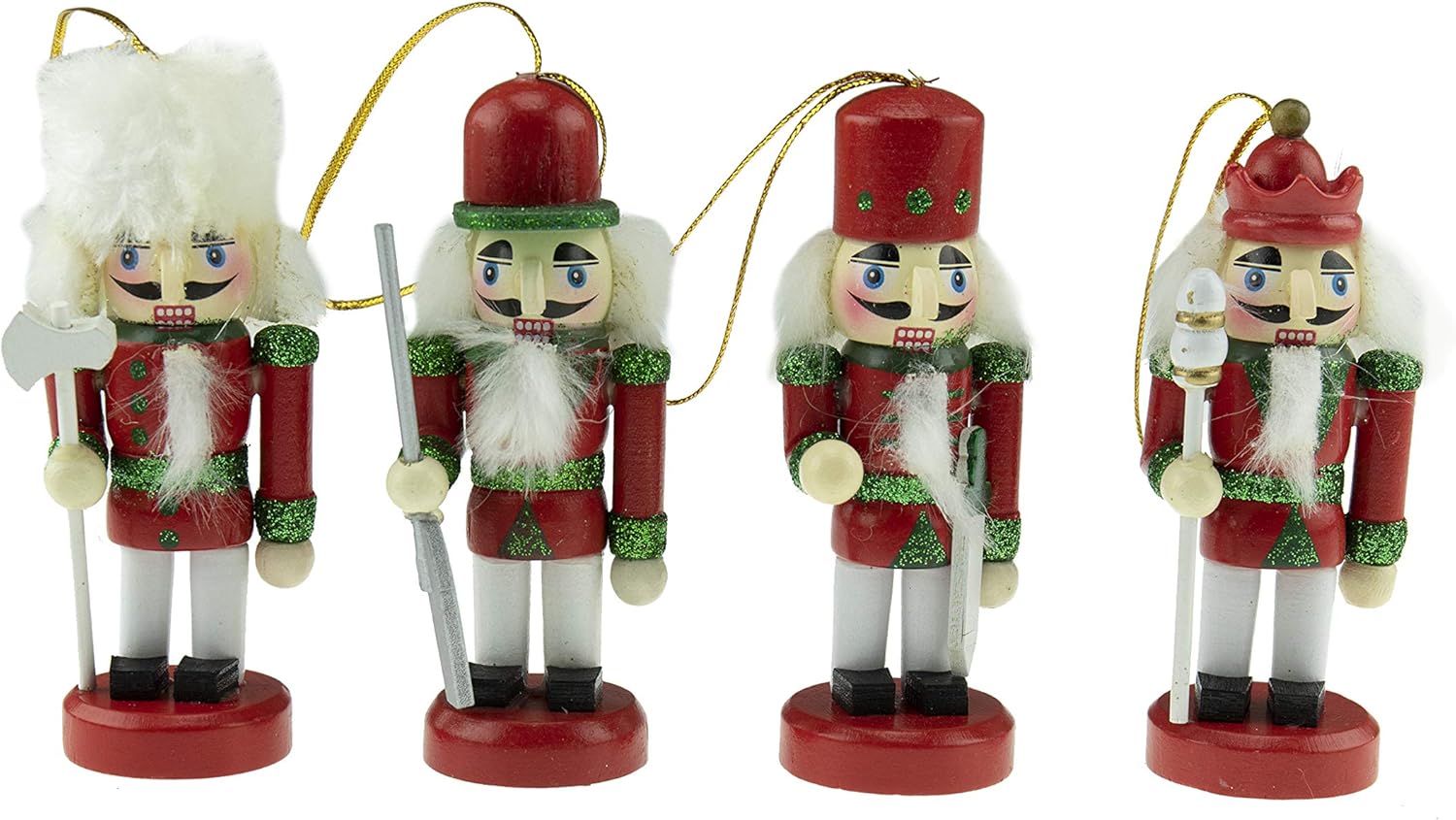 Nutcrackers - Clever Creations Red Soldiers 4 Pack 4 Inch Traditional Wooden Nutcracker Ornaments, Festive Christmas Tree Décor