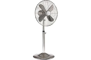 DECO BREEZE DecoBREEZE Pedestal Standing Floor Fan, Indoor 3-Speed Oscillating Fan with Adjustable Height, Stainless, Retro Fan, 16 inches