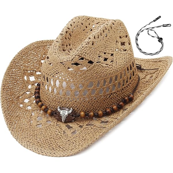 Amazon.com: Straw Cowboy Hat Western Style Shapeable Wide  display picture 3