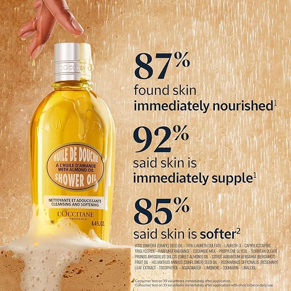 L’OCCITANE CLEANSING & SOFTENING ALMOND SHOWER OIL. 8.40 FL OZ