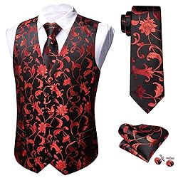 Barry.Wang Red Black Vest for Men Silk Jacquard
