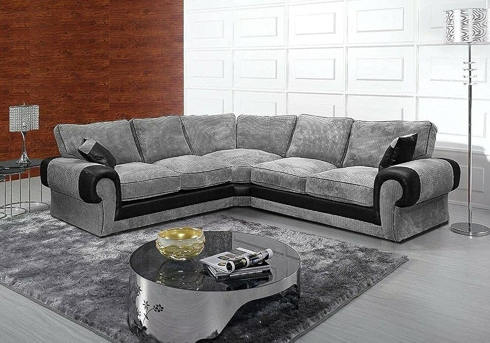 Grey Jumbo Cord 5 Seater Corner Sofa 220x220cm - Modern Living Room Suite