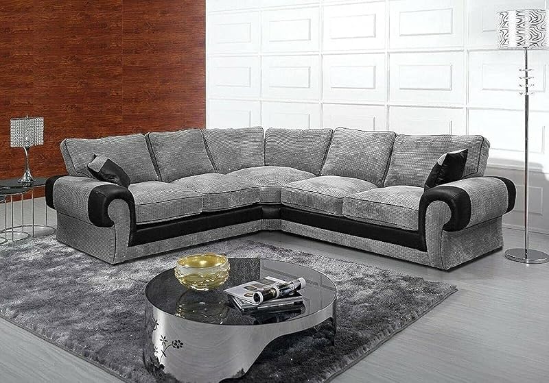 Grey Jumbo Cord 5 Seater Corner Sofa 220x220cm - Modern Living Room Suite