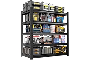 Welfiya 72" H Garage Shelving,5-Tier Heavy Duty Shelving Unit,3000LBS Adjustable Metal Storage Shelves,Storage Rack Units for Industrie,Shed,Warehouse,Basement,Black,48" W x 24" D x 72" H