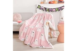 Smoofy Throw Blanket Halloween Blanket with White Ghost Pink Throw Blankets for Bed and Couch Soft Fluffy Fleece Blanket 50x60 inches