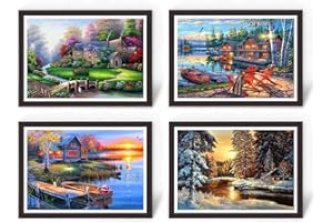 Cross Stitch Kits for Beginners Adults, 4 Pack Stamped Counted Cross Stitch, Four Seasons Landscape, 11CT, 30x40cm, DIY Embro