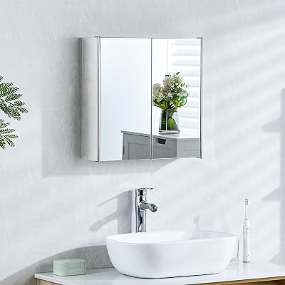 Bath Vida Tiano Double Mirror Cabinet Wall Mounted Stainless Steel Storage