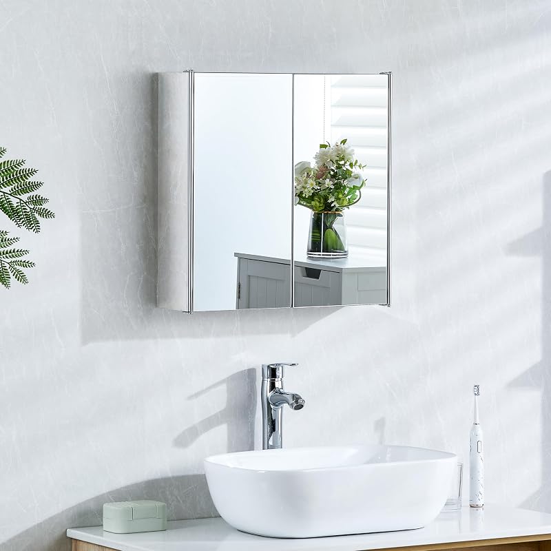 Bath Vida Tiano Double Mirror Cabinet Wall Mounted Stainless Steel Storage