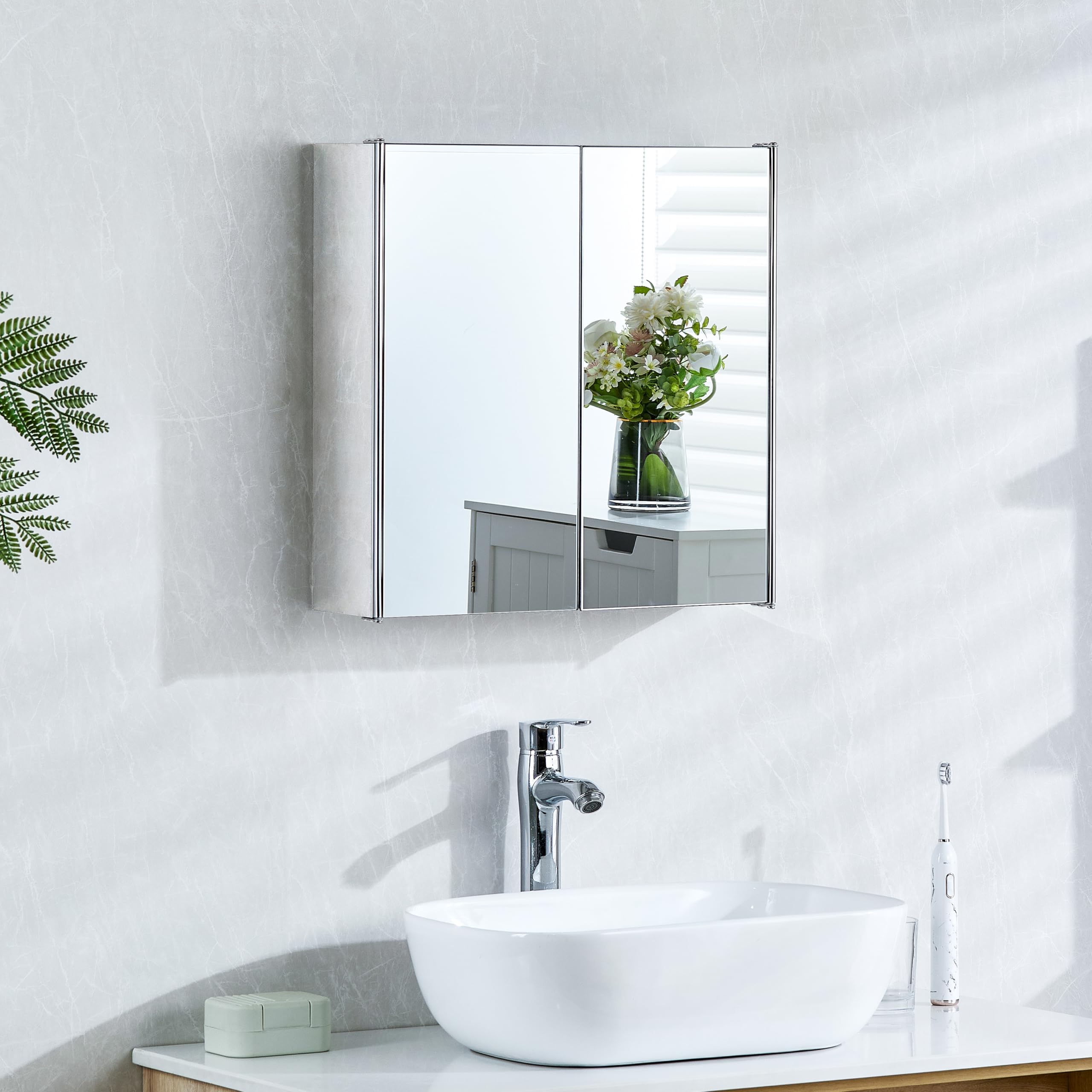 Bath Vida Tiano Double-Mirror Bathroom Cabinet – Wall-Mounted Stainless Steel Modern Storage Cupboard (No Assembly Required)