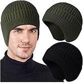 2pcs Winter Beanies with Ear Flaps for Men Women, Warm Knit Earflaps Cap Thick Hats