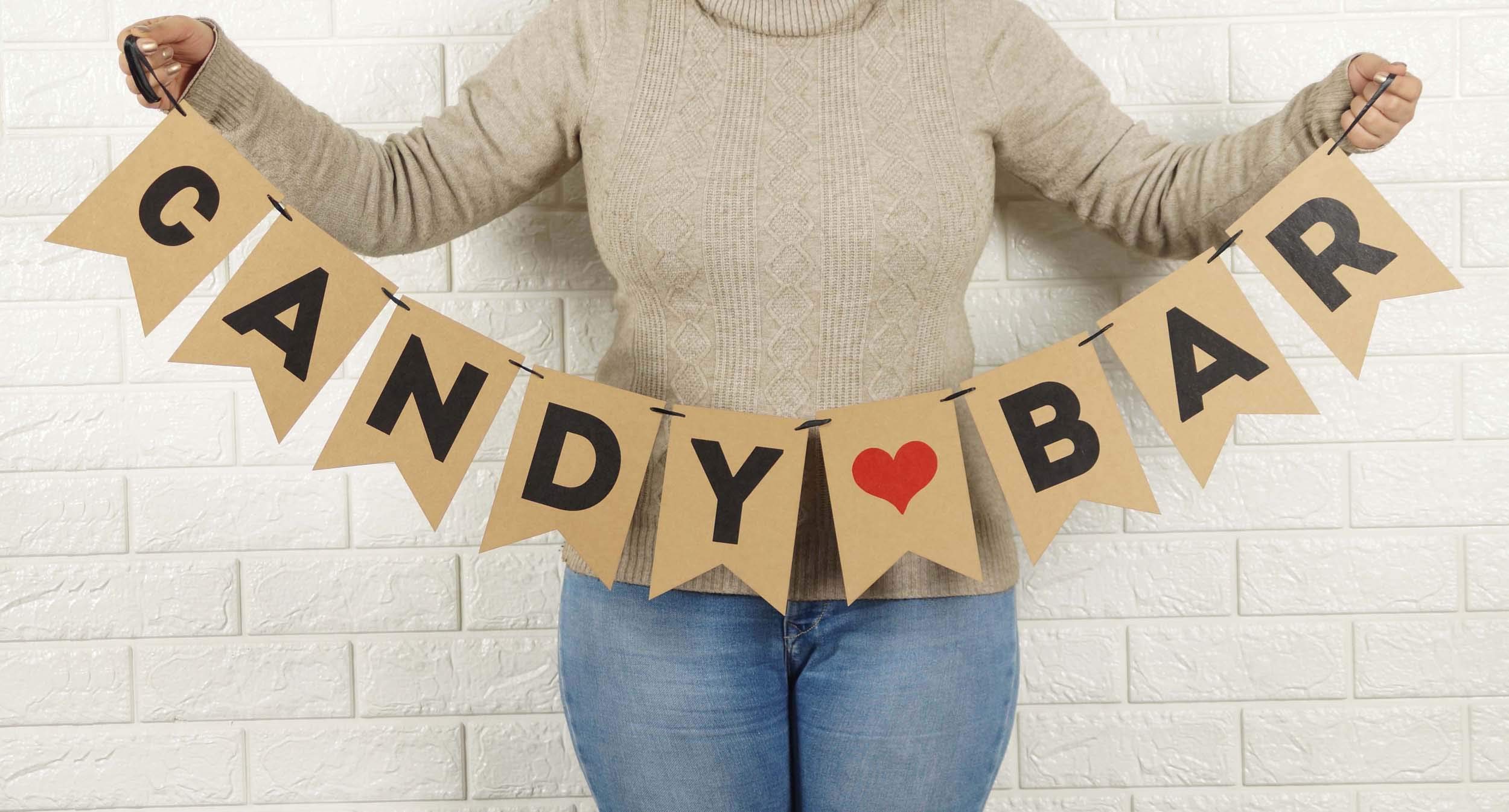 Inkdotpot Candy Bar Rutic Kraft Bunting Flag For Bridal Shower Birthday Party Supplies Pre Strung Photo Booth Props Sign Party Decoration