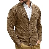 Comdecevis Mens Shawl Collar Cardigan Sweater Cable Knit Button Down Long Sleeve Casual Knitwear with Pockets
