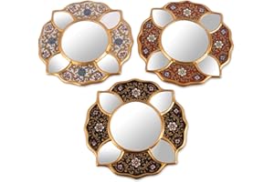 NOVICA Floral Trio (Set of 3) Reverse Painted Glass Mirrors