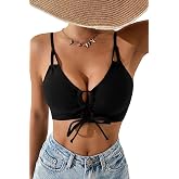 Herseas Women's Sexy Bikini Top Lace Up Front Push Up Cutout Swimsuit Tops | Bathing suit tops,removable pads,push up,cut out,tunnelled tie,wire free,adjustable straps,2027 summer,beach vacation outfits