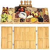 GLOKUUCA Bamboo Charcuterie Boards and Knife Set, 3 in 1 Magnetic Extra Large Cheese Platter - Gifts for House Warming New Home, Bridal Shower, Wedding