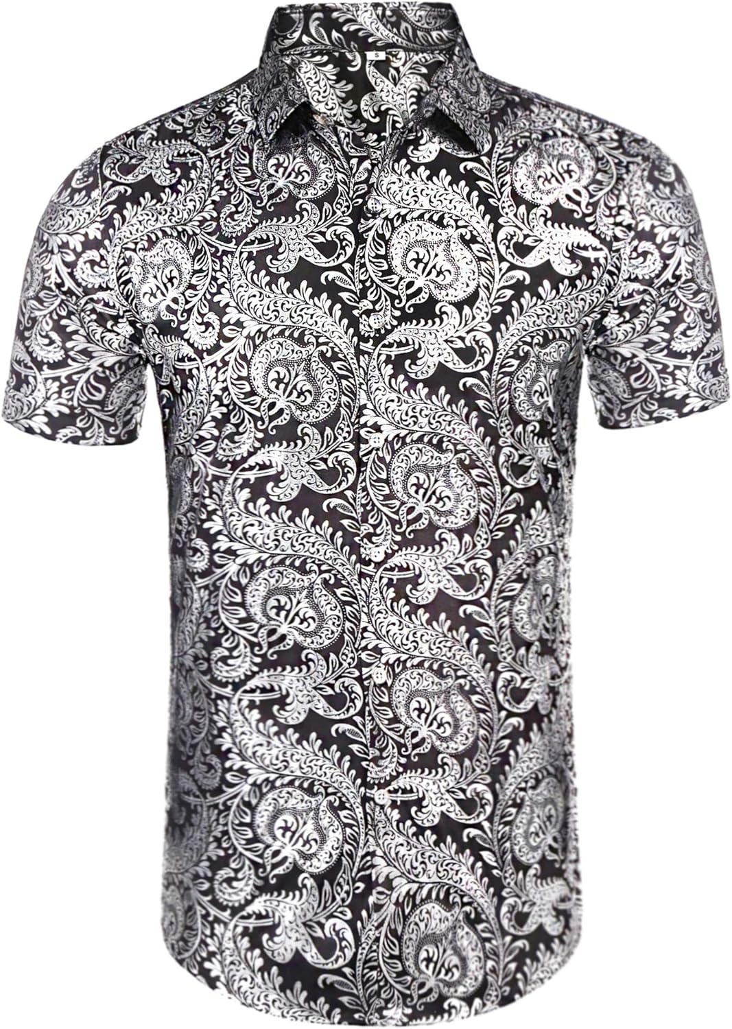 Daupanzees Mens Paisley Shirt Luxury Design Short Sleeve Floral Print