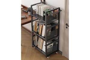 UMDONX Book Cart Heavy Duty Double-Sided with Silent Wheels & 3 Magnetic Book Supports Rolling Bookshelf Library Book Truck for Home, Office, or School