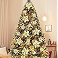 Geefuun 28PCS Christmas Tree Decorations: Poinsettias Artificial Flowers Ornaments Xmas Gold Glitter Flower with Clips