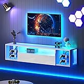 DlandHome Floating TV Stand with LED Lights,Wall Mounted TV Shelf with Led Lights, 55.1" Modern Entertainment Center Media Console with Storage,White
