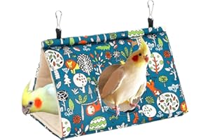 Rypet Winter Warm Bird Nest House - Hanging Hammock Velvet Shed Hut Cage Plush Fluffy Birds Hideaway Sleeping Bed Fuzzy for Parrot Parakeet Cockatiels Budgies Lovebird Medium（Blue）
